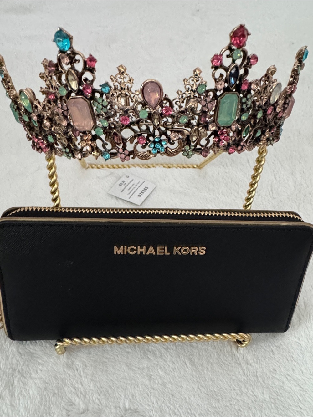 Michael Kors Black Saffiano Leather Zip-Around Wallet with Gold Logo